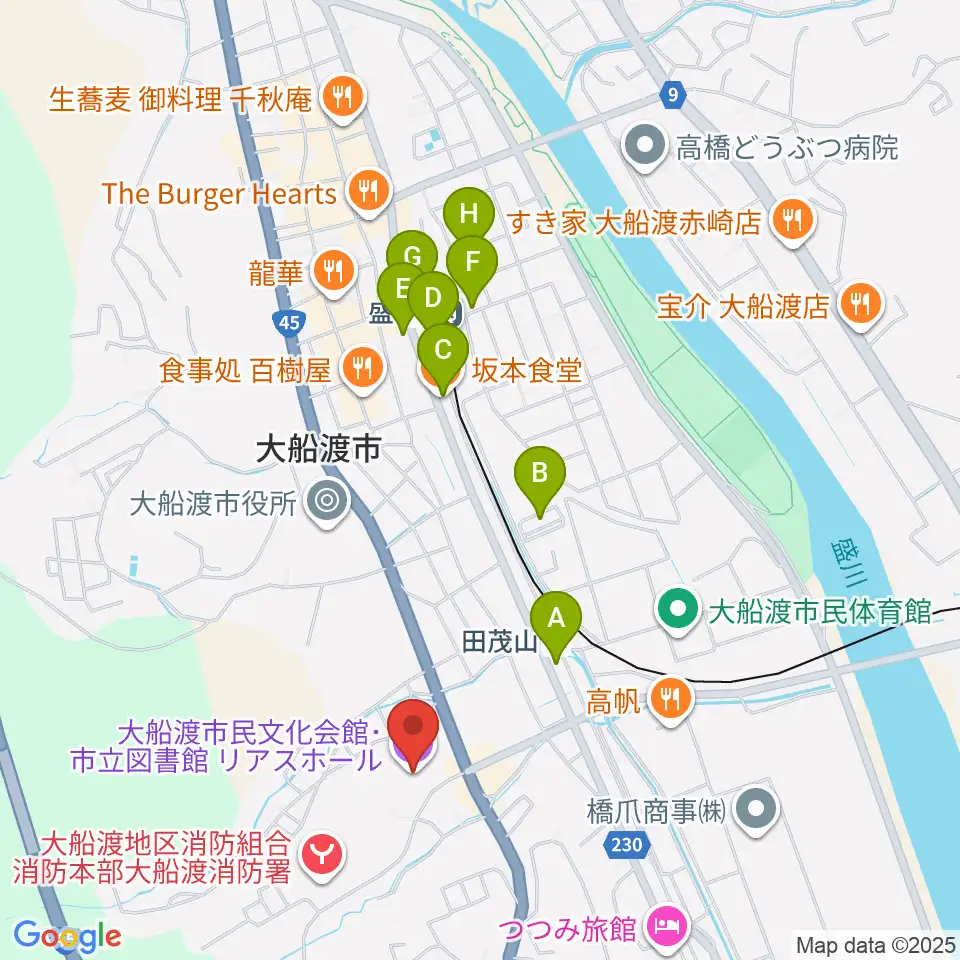 リアスホール周辺の駐車場・コインパーキング一覧地図