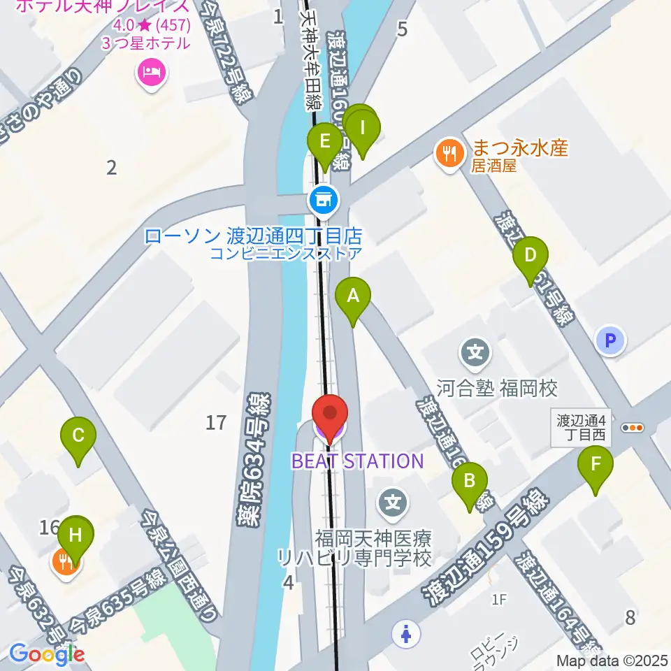 福岡薬院ビートステーション周辺の駐車場・コインパーキング一覧地図