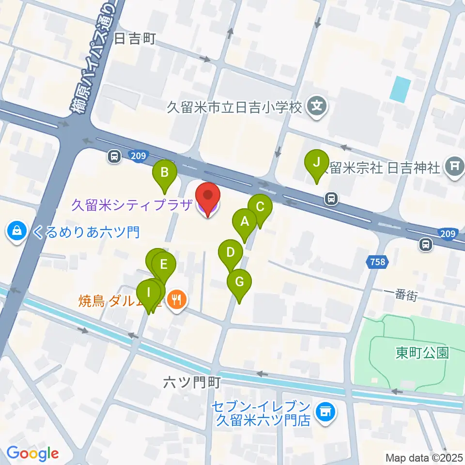 久留米シティプラザ周辺の駐車場・コインパーキング一覧地図