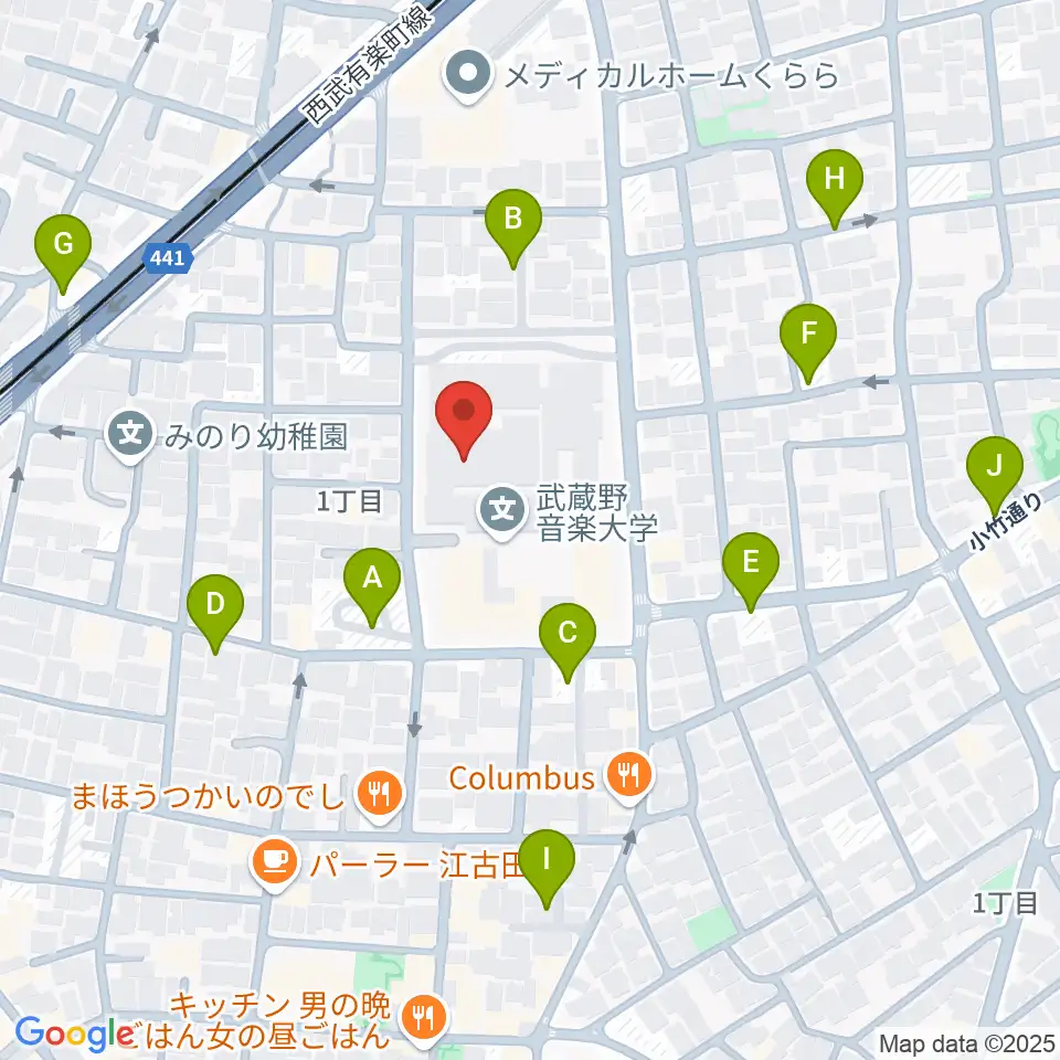 武蔵野音楽大学ベートーヴェンホール周辺の駐車場・コインパーキング一覧地図