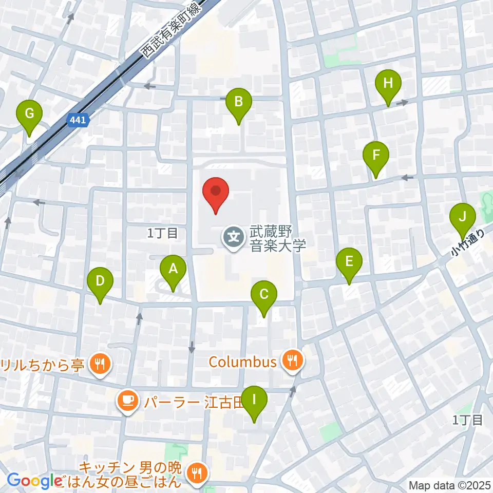 武蔵野音楽大学ベートーヴェンホール周辺の駐車場・コインパーキング一覧地図
