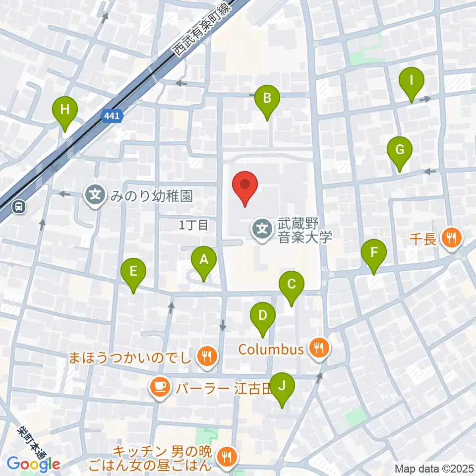 武蔵野音楽大学ベートーヴェンホール周辺の駐車場・コインパーキング一覧地図