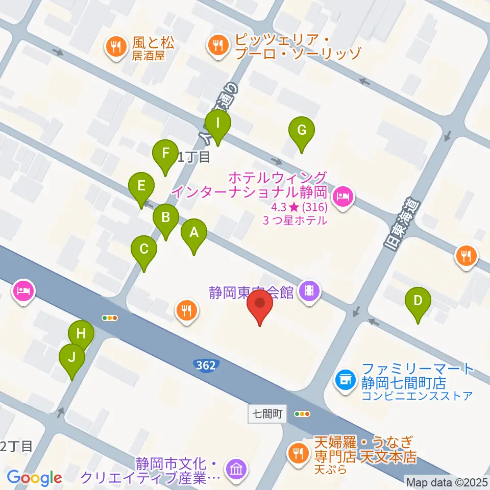 MIRAIEリアン コミュニティホール七間町周辺の駐車場・コインパーキング一覧地図