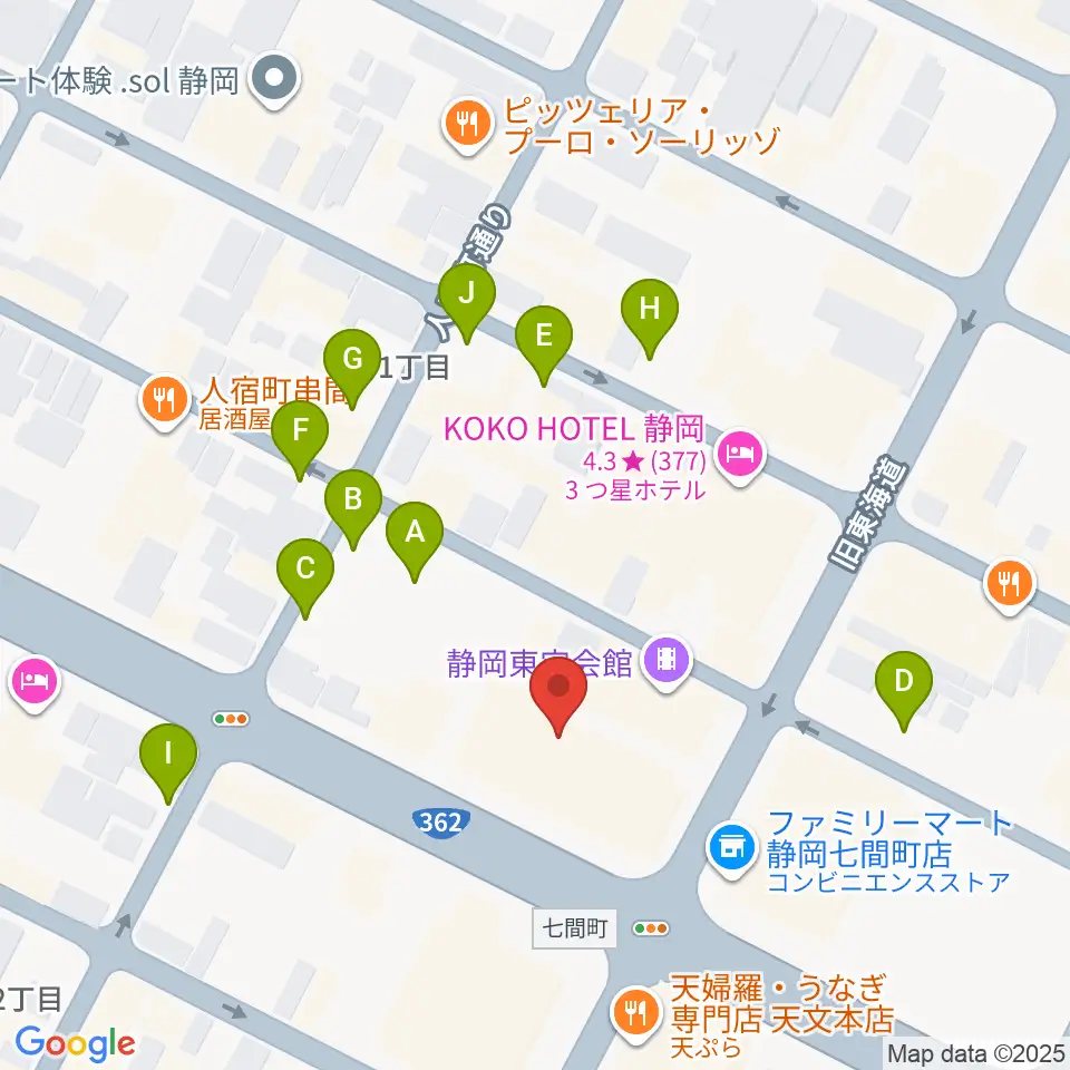 MIRAIEリアン コミュニティホール七間町周辺の駐車場・コインパーキング一覧地図