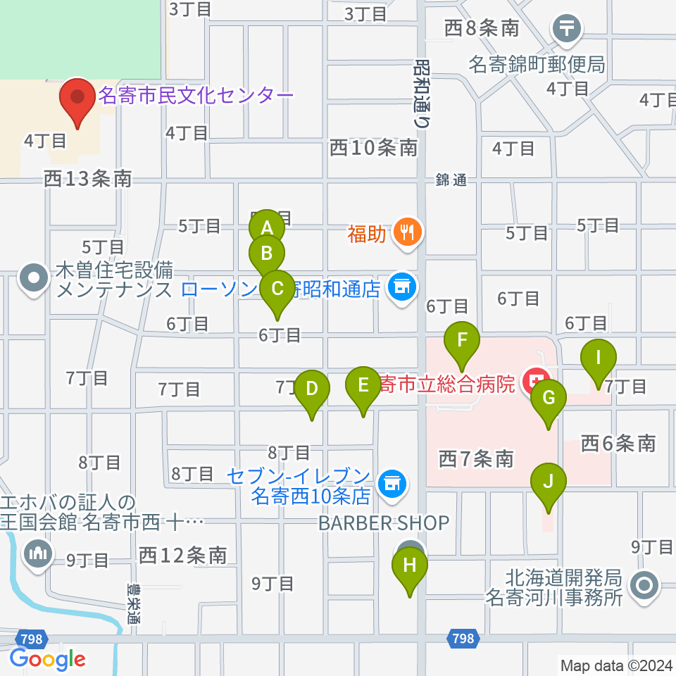 名寄市民文化センター周辺の駐車場・コインパーキング一覧地図