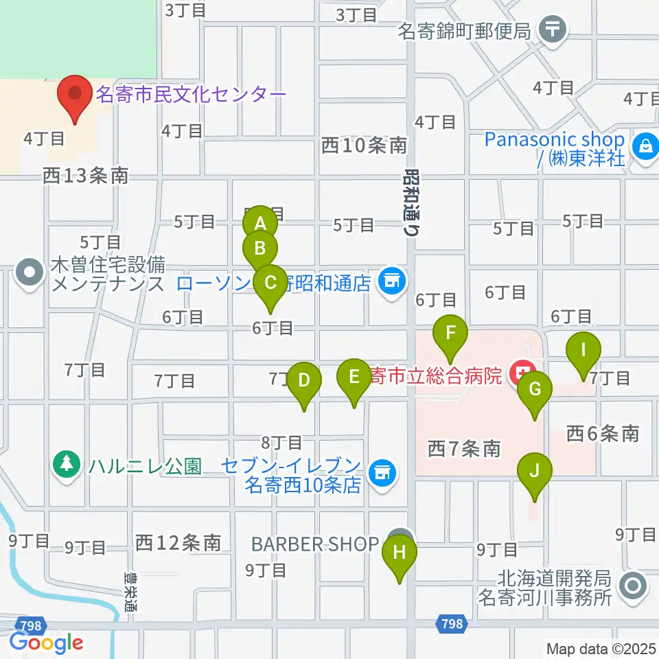 名寄市民文化センター東館周辺の駐車場・コインパーキング一覧地図