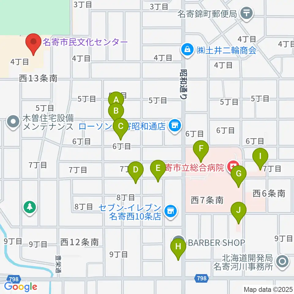 名寄市民文化センター東館周辺の駐車場・コインパーキング一覧地図