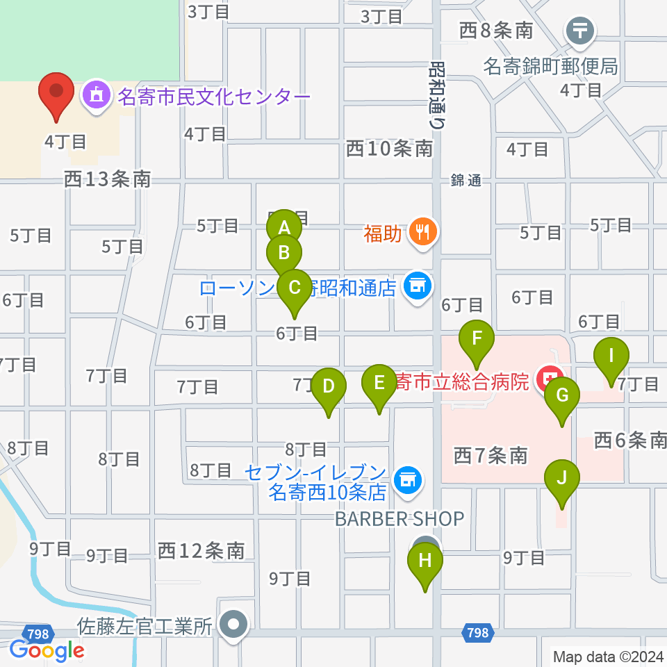 名寄市民文化センター エンレイホール周辺の駐車場・コインパーキング一覧地図