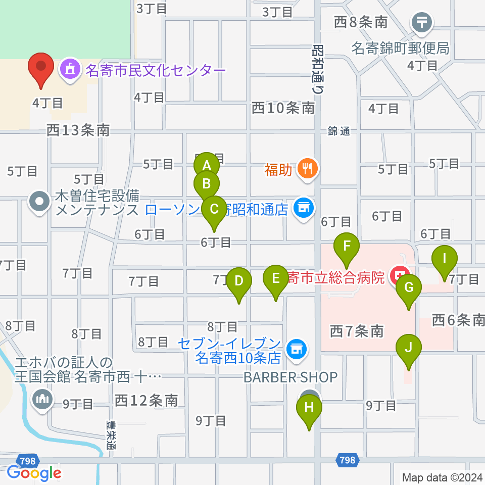 名寄市民文化センター エンレイホール周辺の駐車場・コインパーキング一覧地図