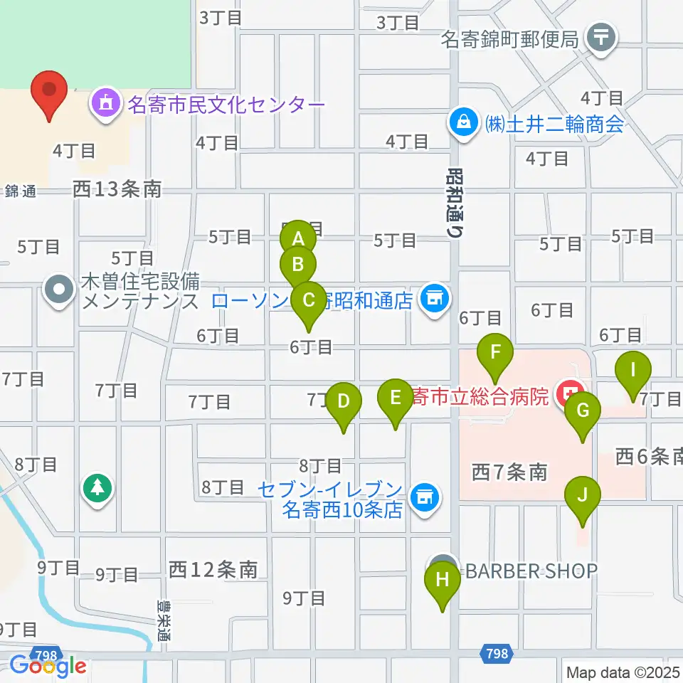 名寄市民文化センター エンレイホール周辺の駐車場・コインパーキング一覧地図