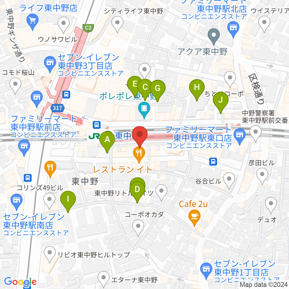 東中野music shed YES!周辺の駐車場・コインパーキング一覧地図