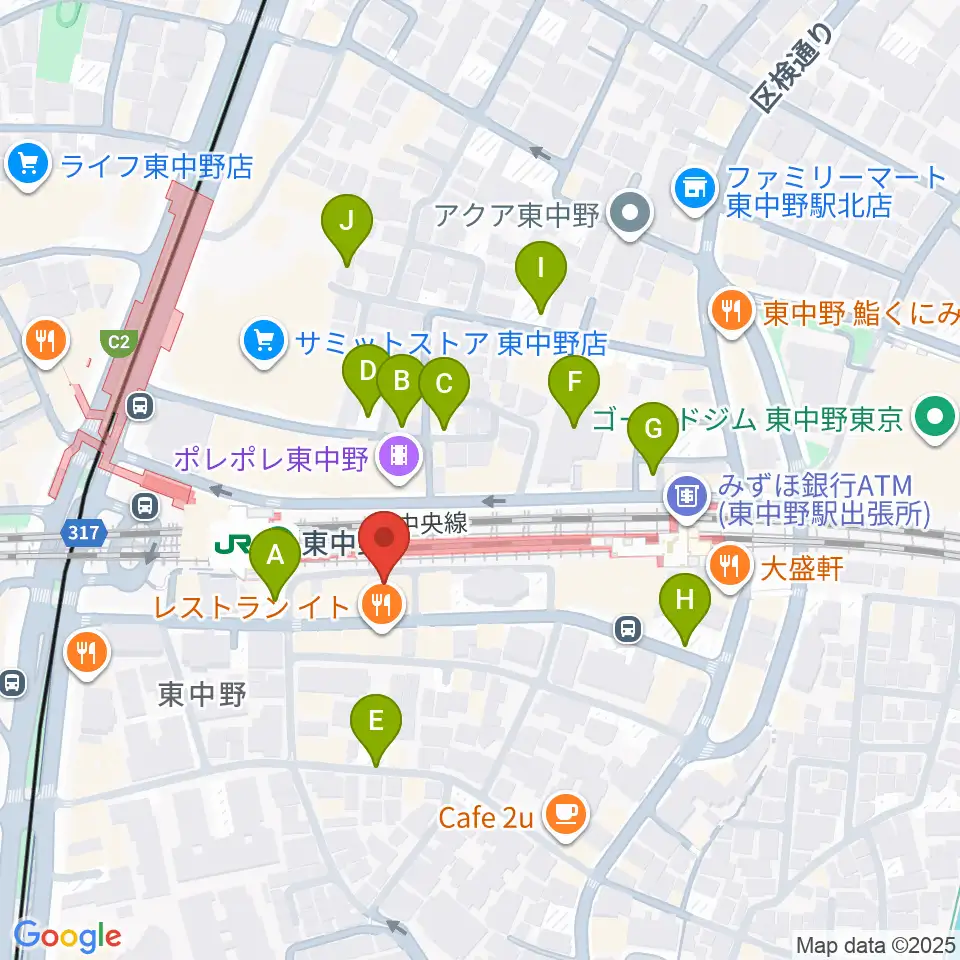 東中野music shed YES!周辺の駐車場・コインパーキング一覧地図