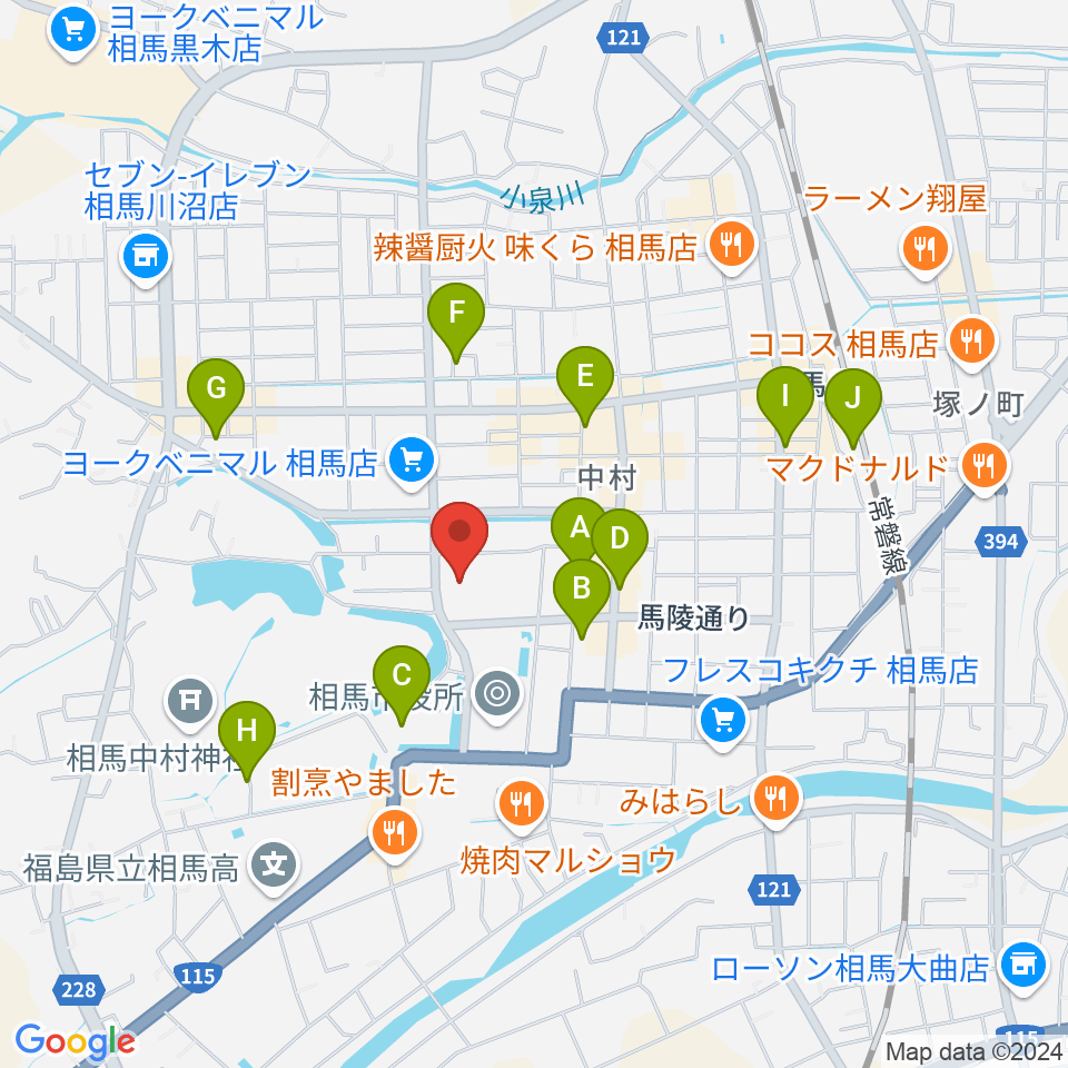 相馬市民会館周辺の駐車場・コインパーキング一覧地図