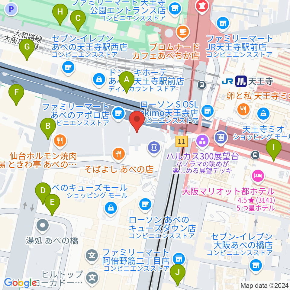 ワタナベ楽器店 アベノミュージックセンター周辺の駐車場・コインパーキング一覧地図