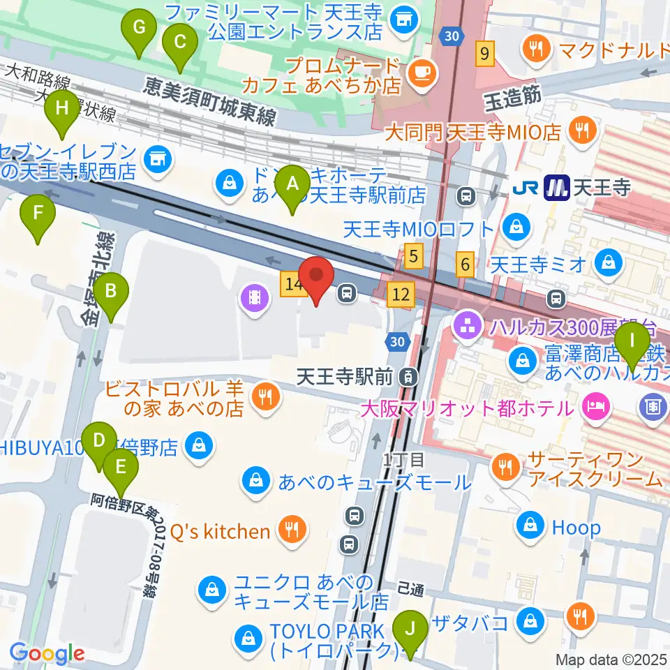 ワタナベ楽器店 アベノミュージックセンター周辺の駐車場・コインパーキング一覧地図