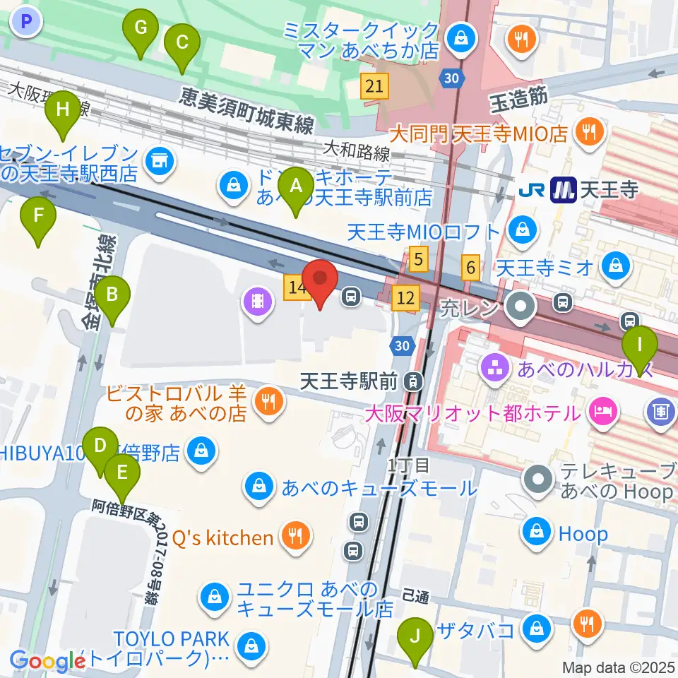 ワタナベ楽器店 アベノミュージックセンター周辺の駐車場・コインパーキング一覧地図