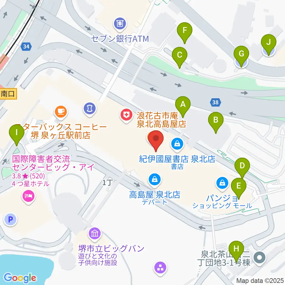 ワタナベ楽器店パンジョミュージックセンター周辺の駐車場・コインパーキング一覧地図