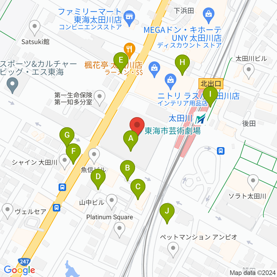 東海市芸術劇場周辺の駐車場・コインパーキング一覧地図