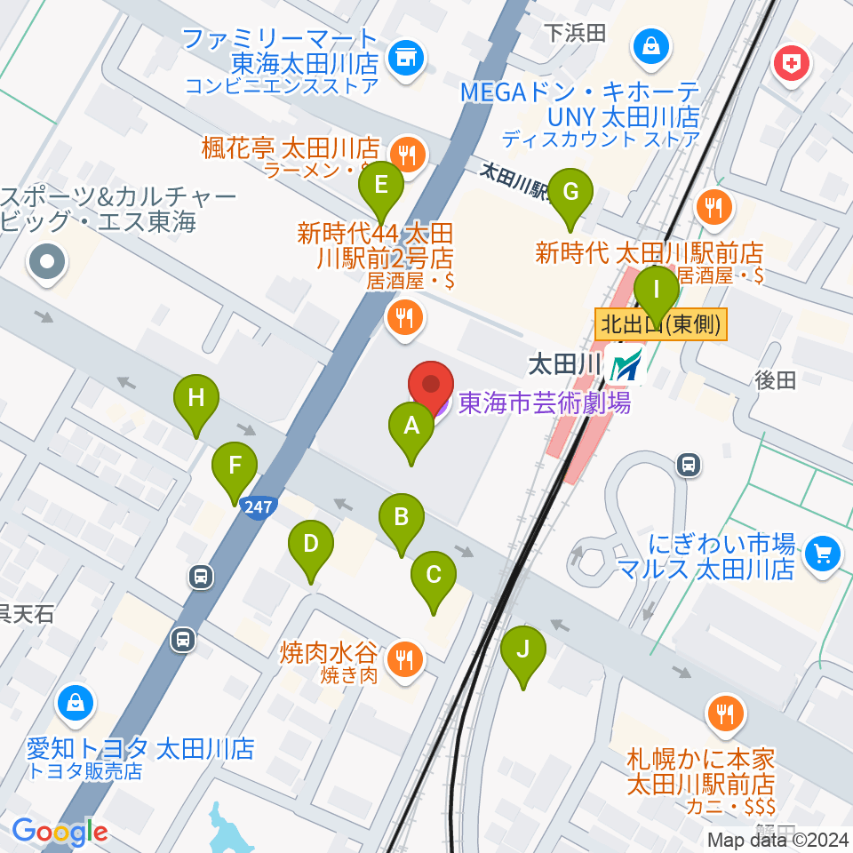 東海市芸術劇場周辺の駐車場・コインパーキング一覧地図