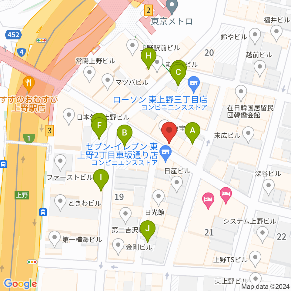 上野音横丁周辺の駐車場・コインパーキング一覧地図