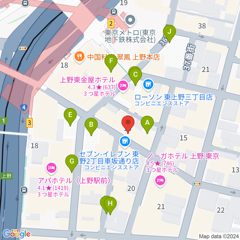 上野音横丁周辺の駐車場・コインパーキング一覧地図