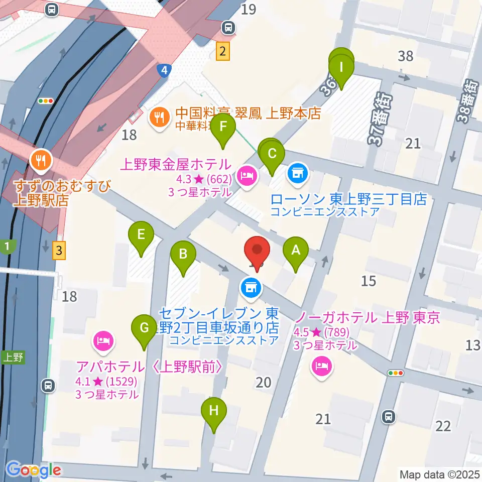 上野音横丁周辺の駐車場・コインパーキング一覧地図