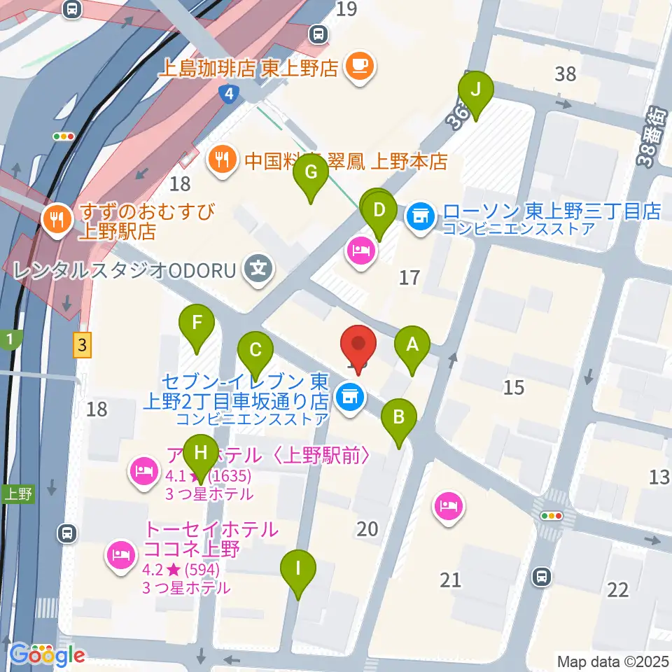 上野音横丁周辺の駐車場・コインパーキング一覧地図