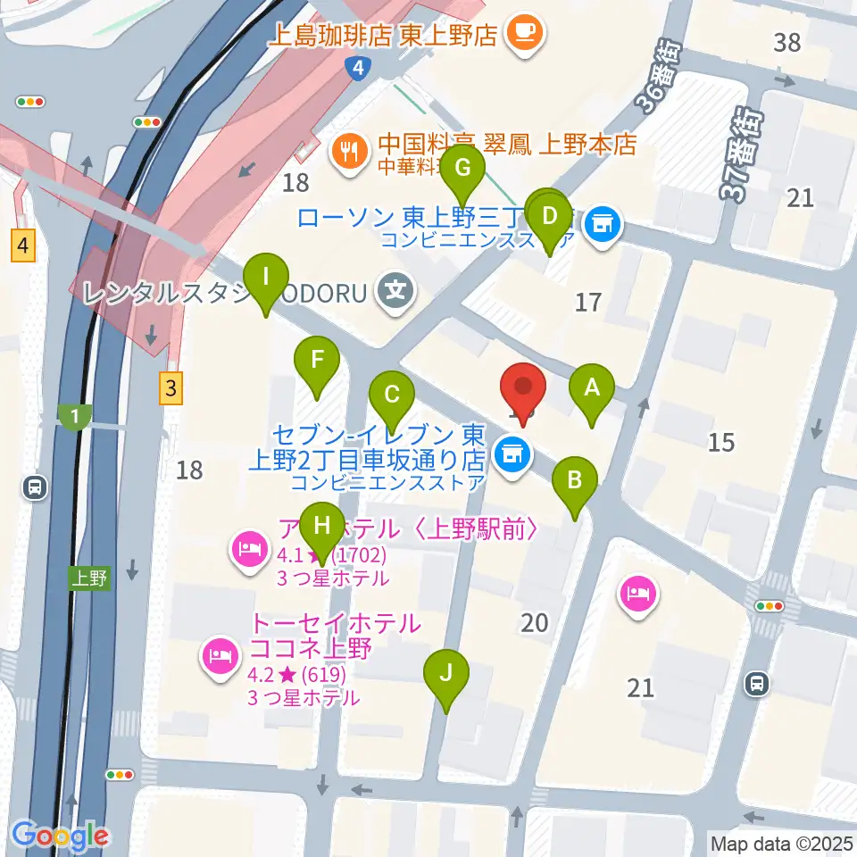 上野音横丁周辺の駐車場・コインパーキング一覧地図