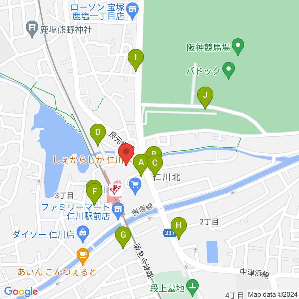 さらら仁川（宝塚市公益施設）周辺の駐車場・コインパーキング一覧地図