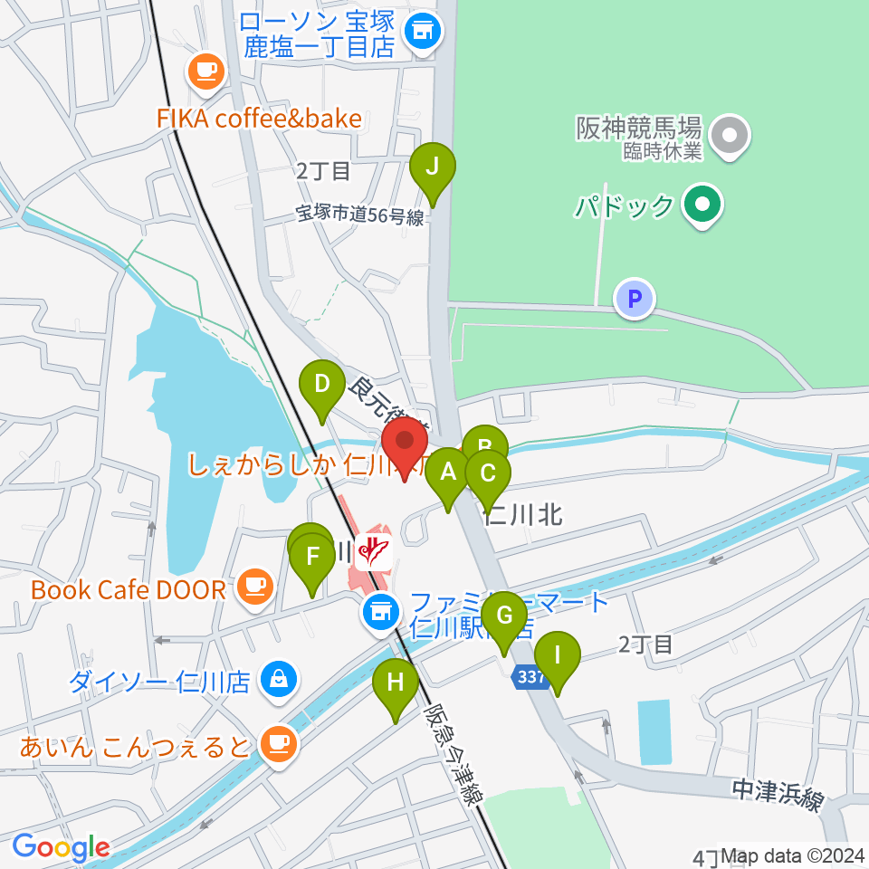 さらら仁川（宝塚市公益施設）周辺の駐車場・コインパーキング一覧地図