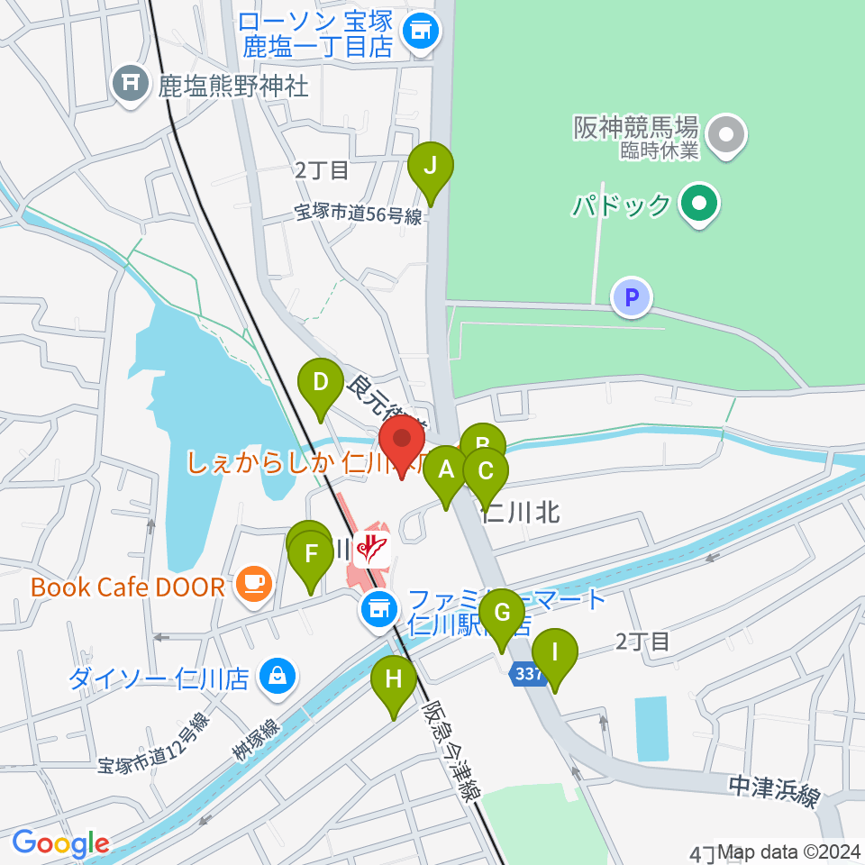 さらら仁川 宝塚市公益施設周辺の駐車場・コインパーキング一覧地図