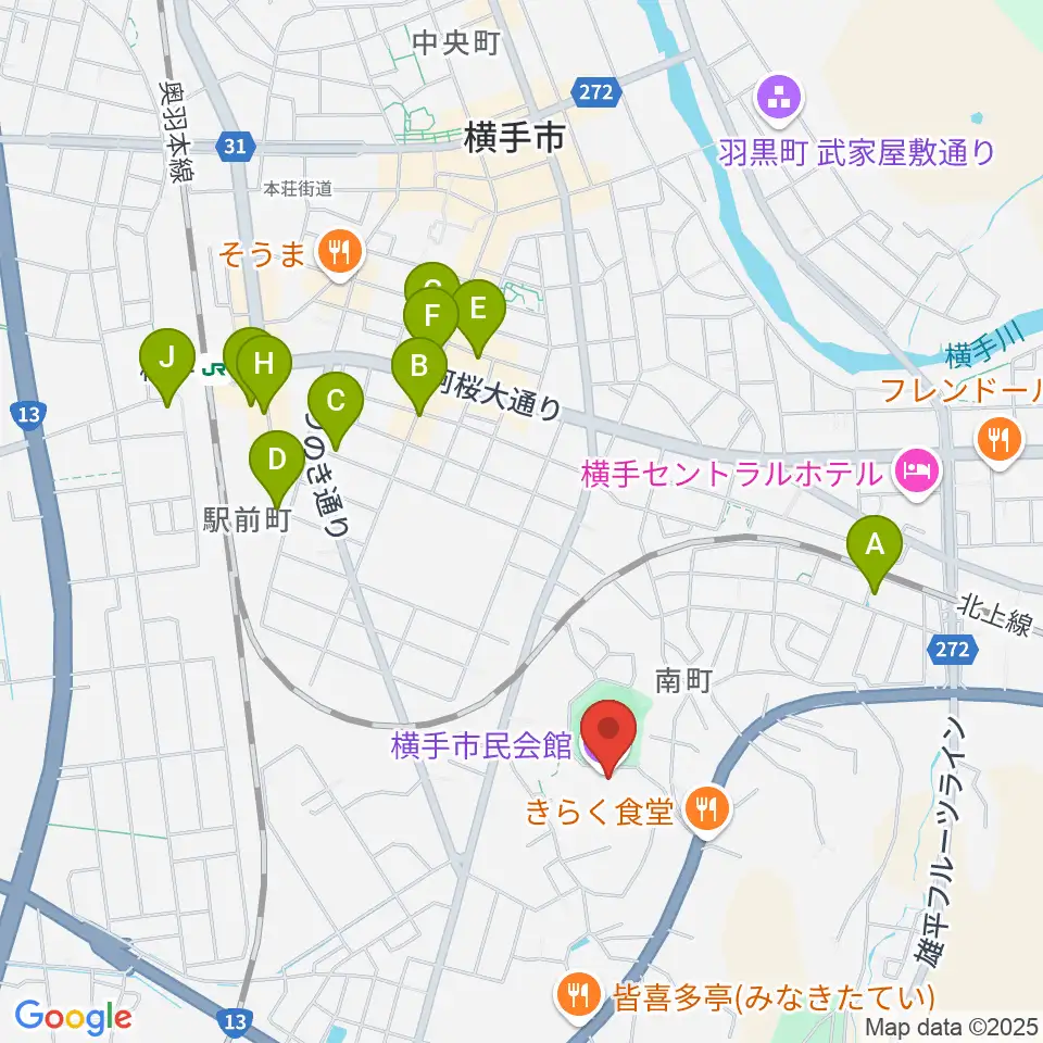 横手市民会館周辺の駐車場・コインパーキング一覧地図