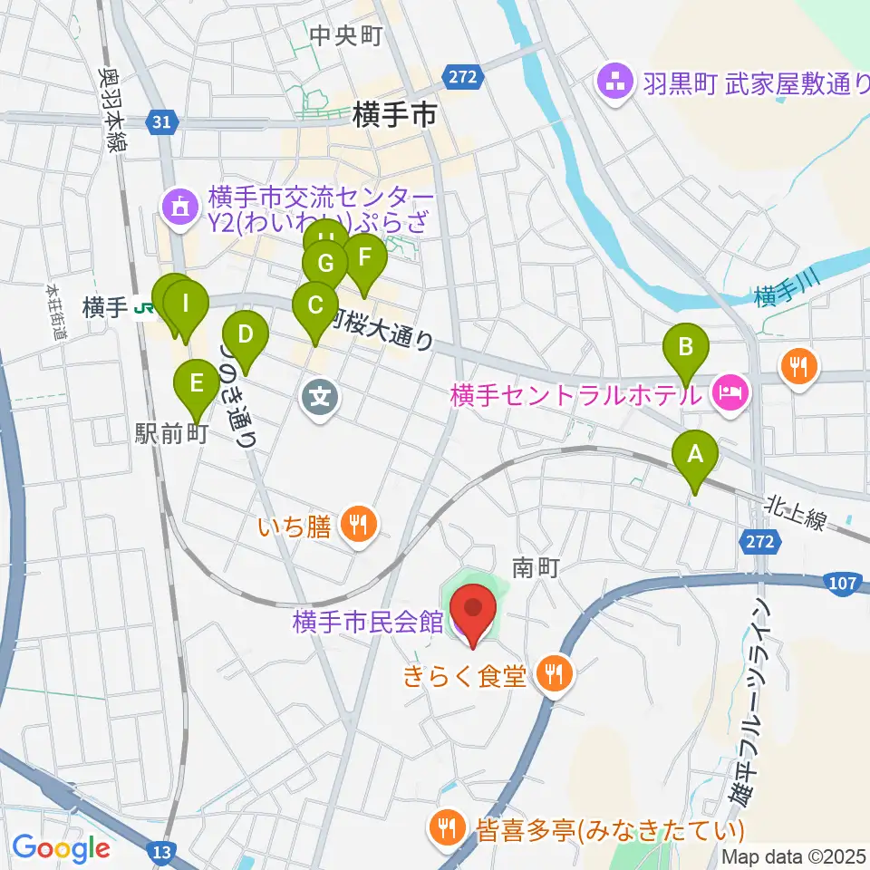 横手市民会館周辺の駐車場・コインパーキング一覧地図