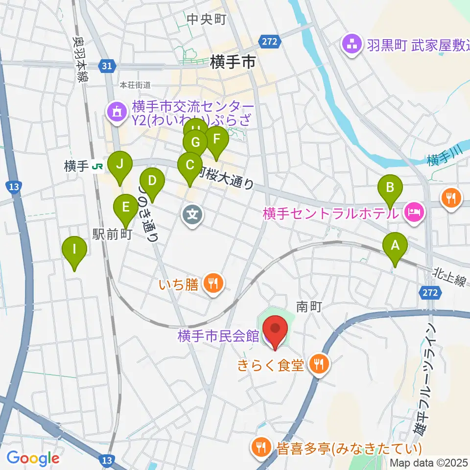 横手市民会館周辺の駐車場・コインパーキング一覧地図