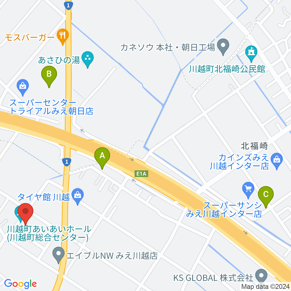 川越町あいあいホール周辺の駐車場・コインパーキング一覧地図
