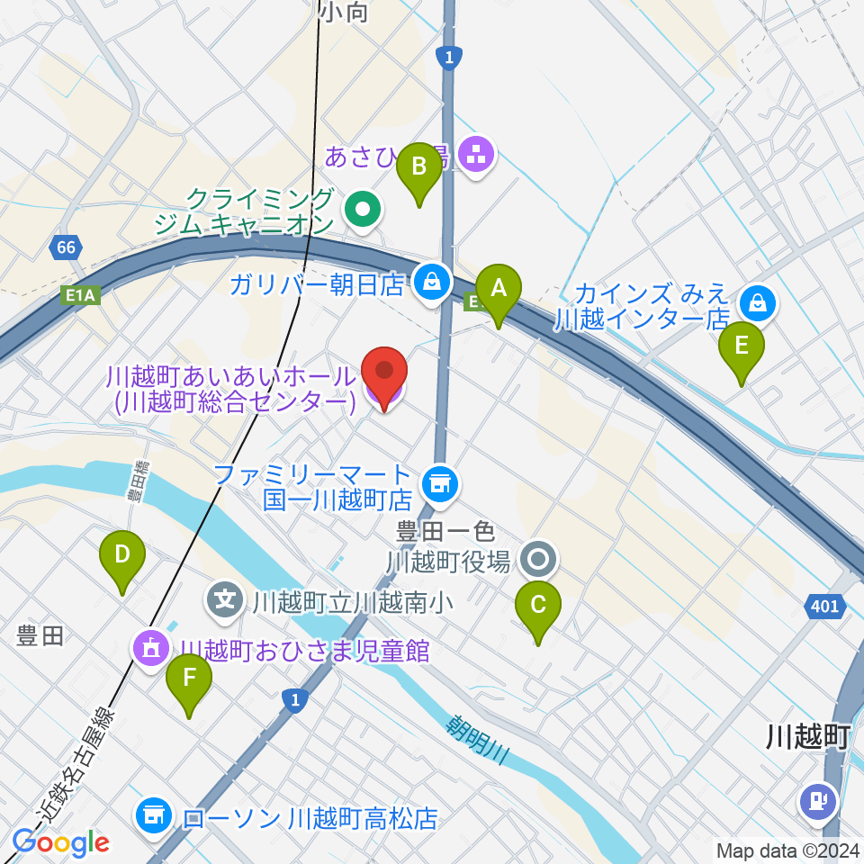 川越町あいあいホール周辺の駐車場・コインパーキング一覧地図