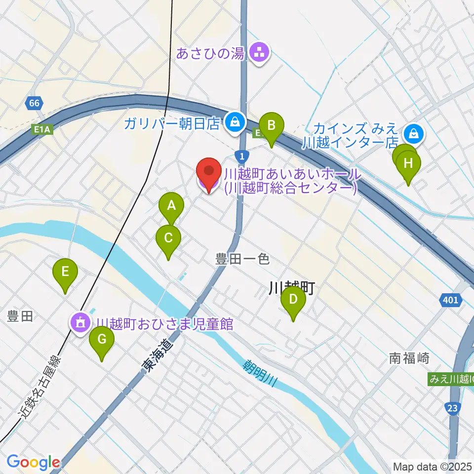 川越町あいあいホール周辺の駐車場・コインパーキング一覧地図