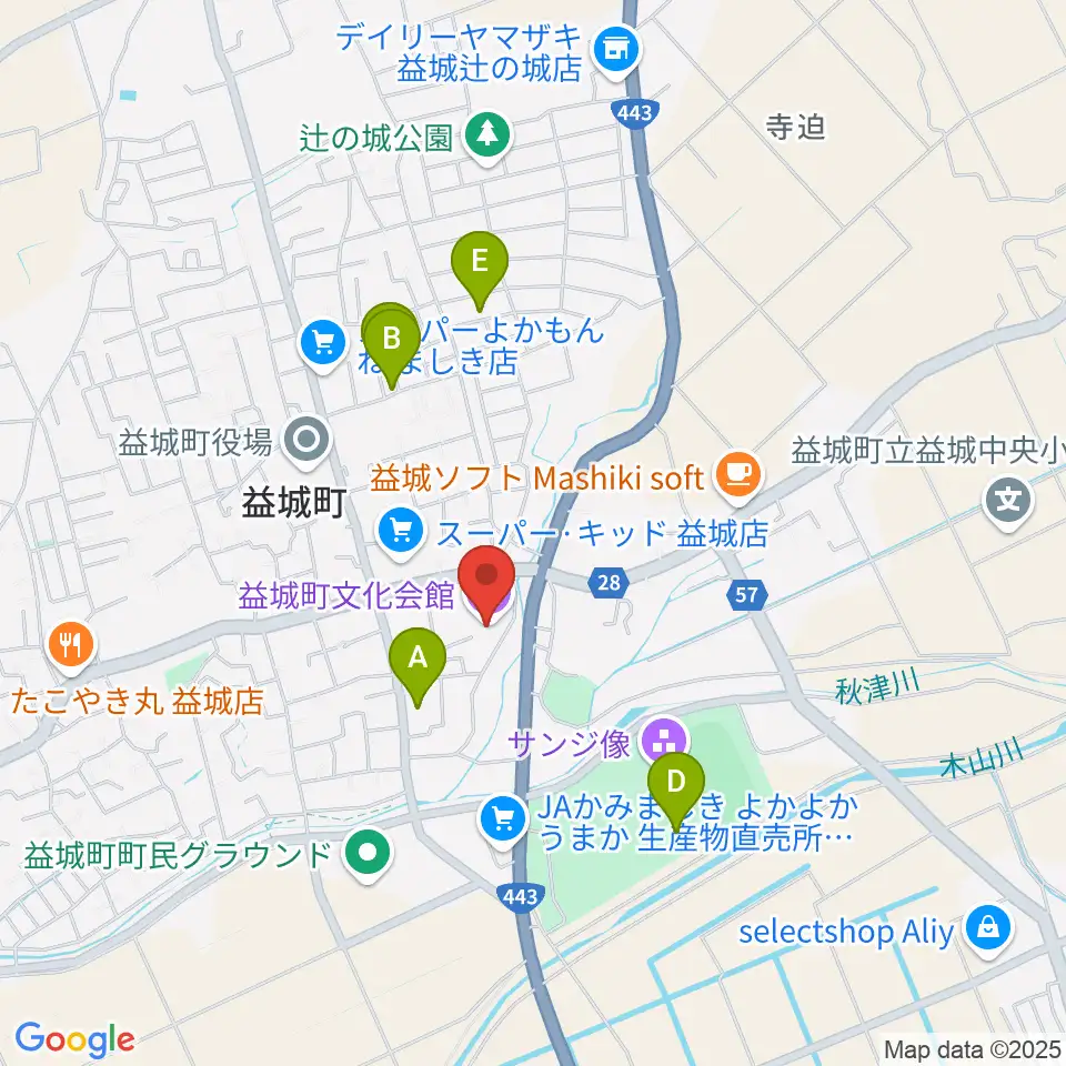 益城町文化会館周辺の駐車場・コインパーキング一覧地図