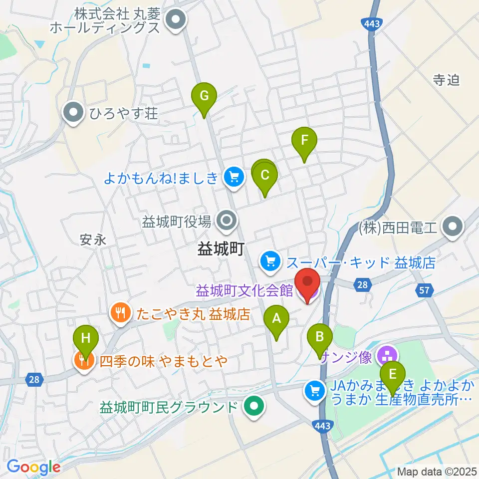 益城町文化会館周辺の駐車場・コインパーキング一覧地図
