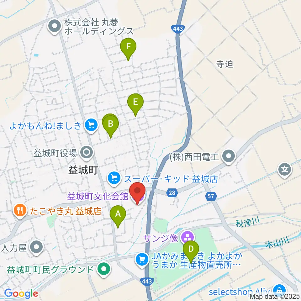 益城町文化会館周辺の駐車場・コインパーキング一覧地図