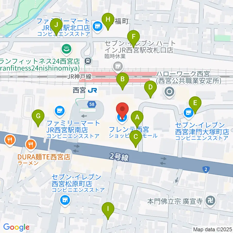 西宮市フレンテホール周辺の駐車場・コインパーキング一覧地図