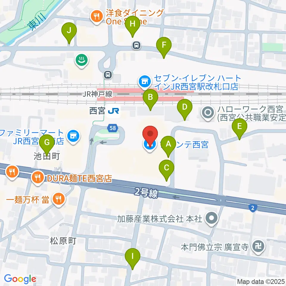 西宮市フレンテホール周辺の駐車場・コインパーキング一覧地図