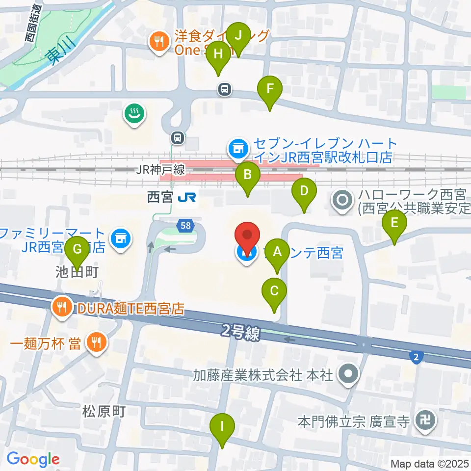 西宮市フレンテホール周辺の駐車場・コインパーキング一覧地図