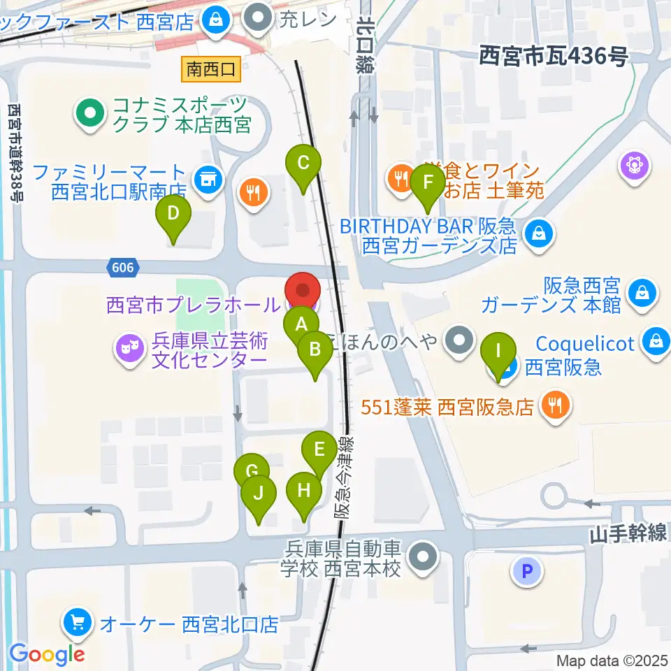 西宮市プレラホール周辺の駐車場・コインパーキング一覧地図