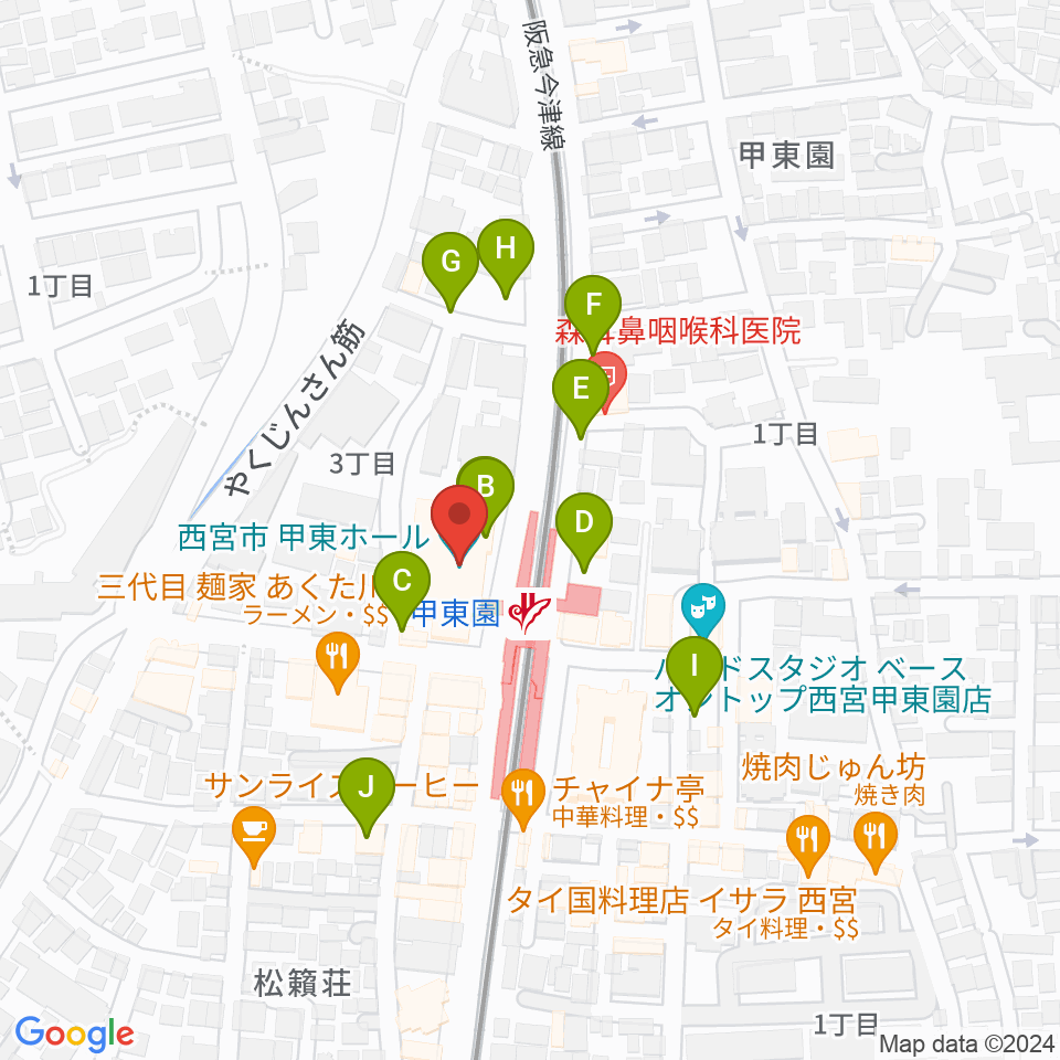 西宮市甲東ホール周辺の駐車場・コインパーキング一覧地図