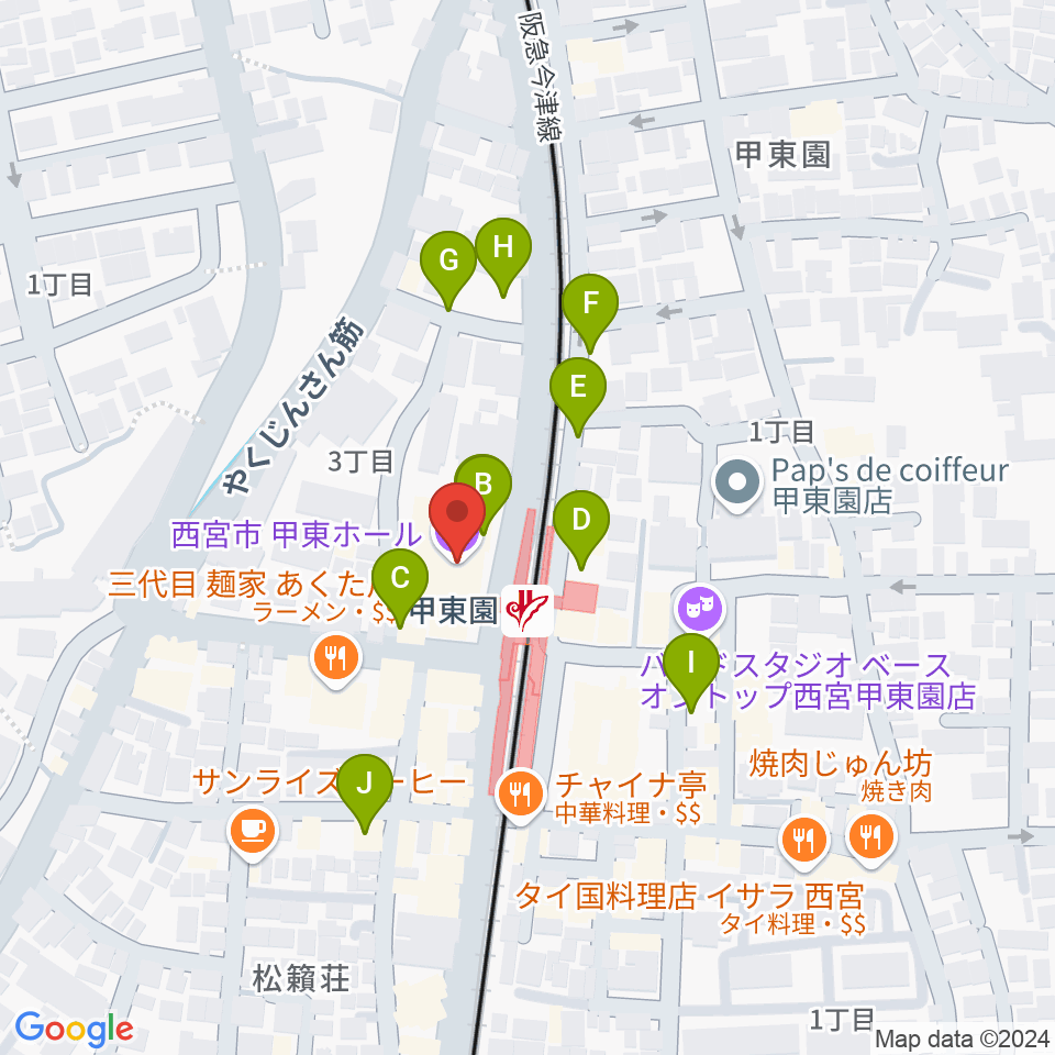 西宮市甲東ホール周辺の駐車場・コインパーキング一覧地図