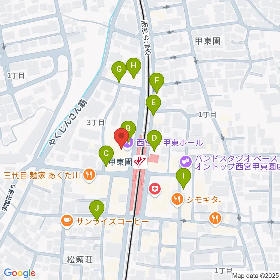 西宮市甲東ホール周辺の駐車場・コインパーキング一覧地図