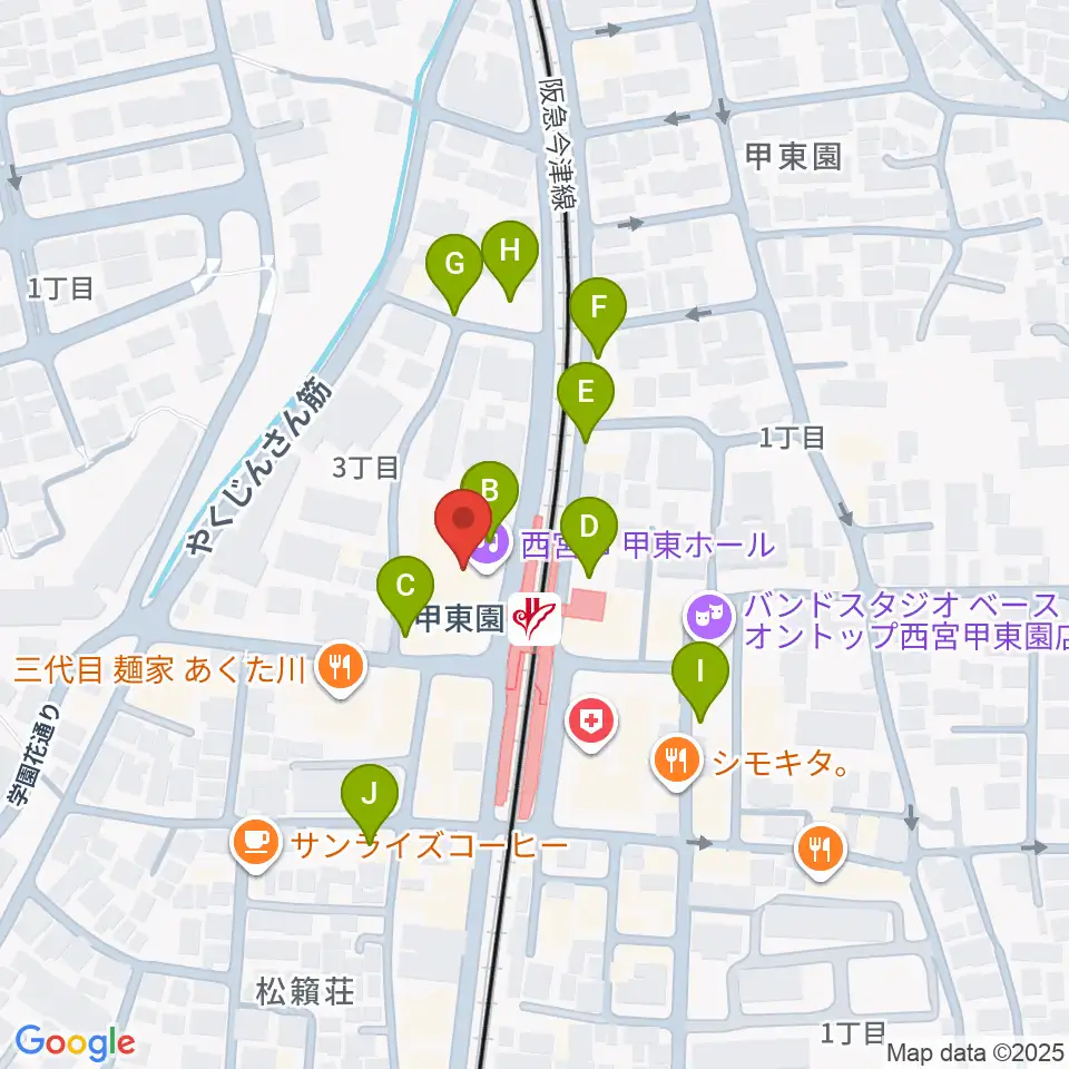 西宮市甲東ホール周辺の駐車場・コインパーキング一覧地図