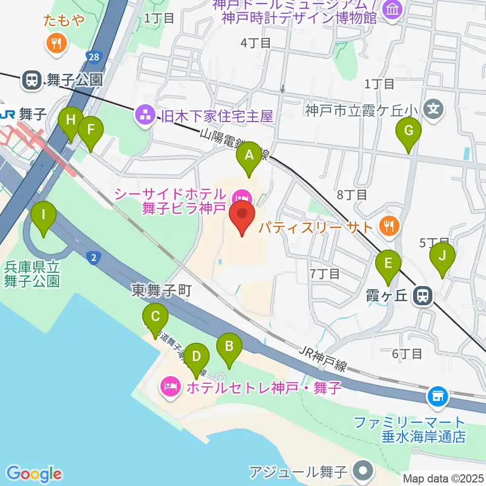 舞子ビラ神戸あじさいホール周辺の駐車場・コインパーキング一覧地図