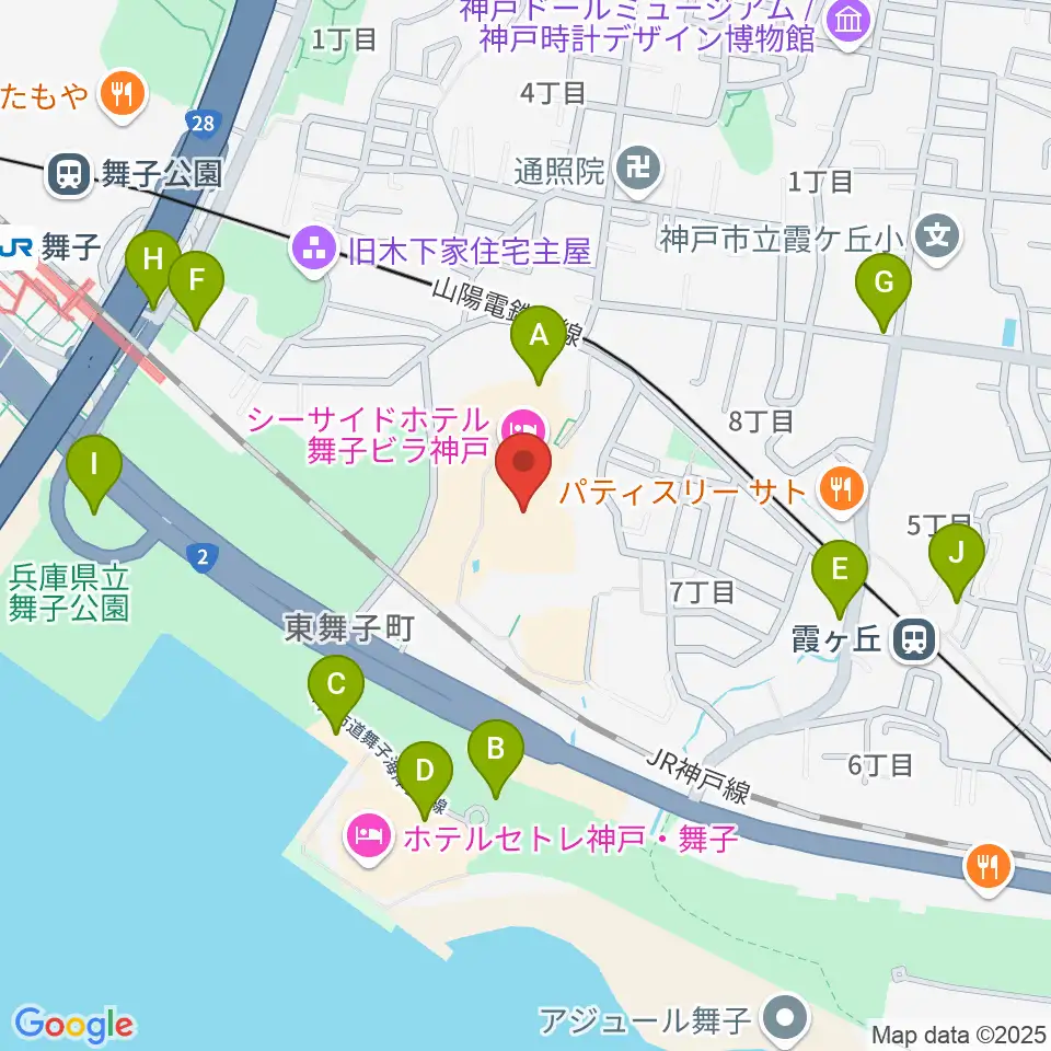 舞子ビラ神戸あじさいホール周辺の駐車場・コインパーキング一覧地図
